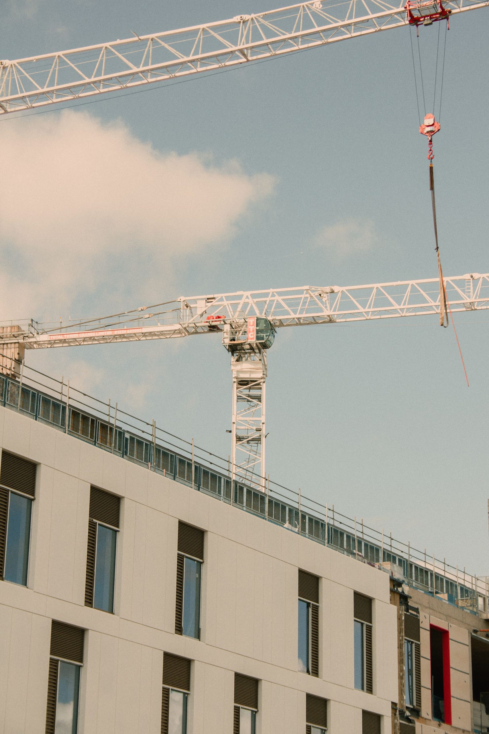 Tower cranes above a construction site in Shrewsbury