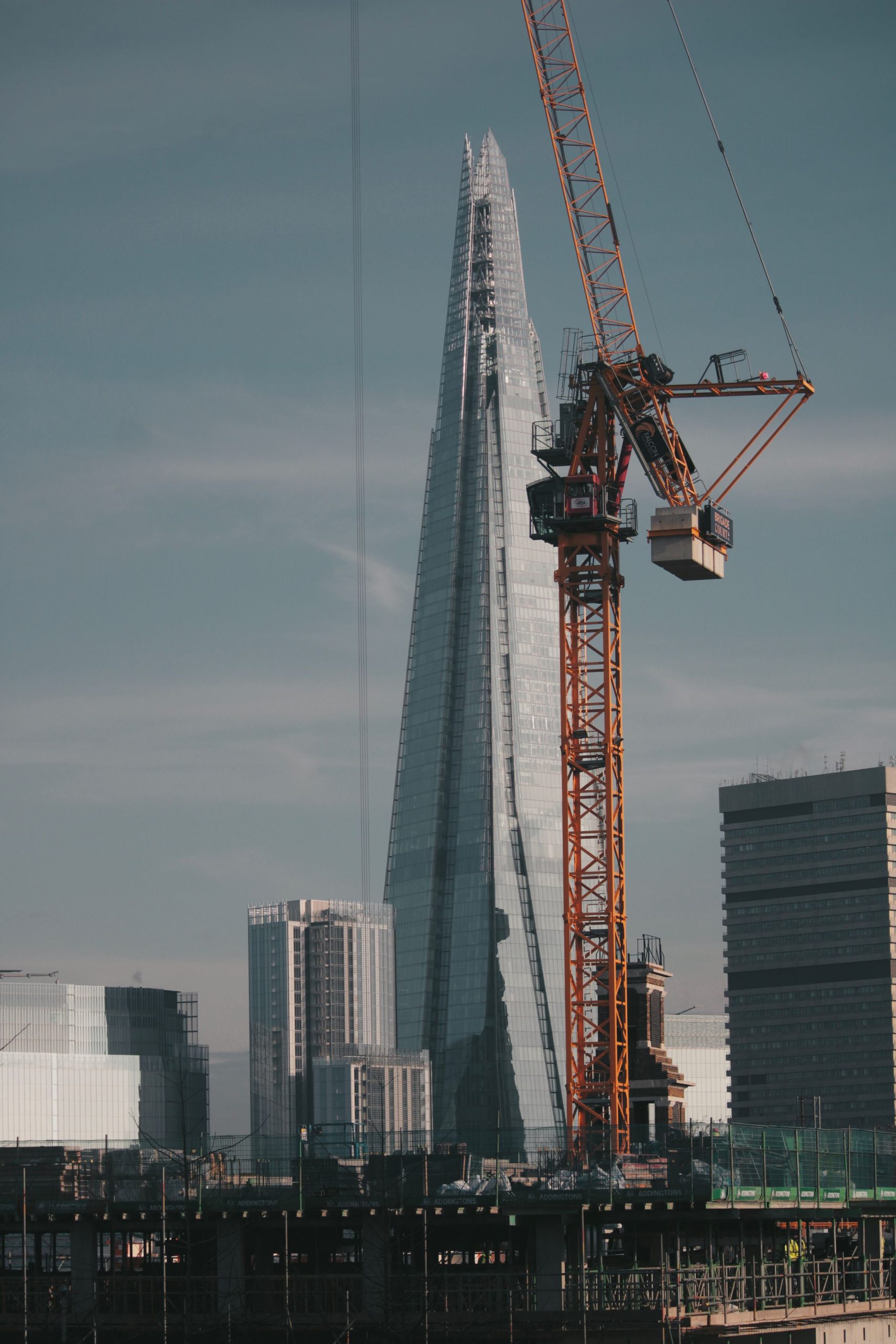 Tower crane working in front of The Shard in London